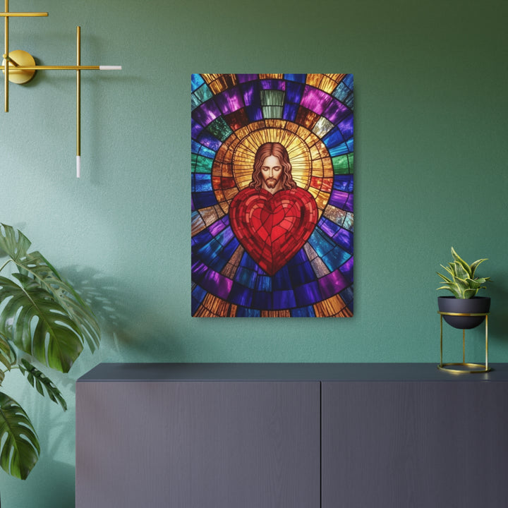 Sacred Heart of Jesus - Stained Glass Style Metal Wall Art