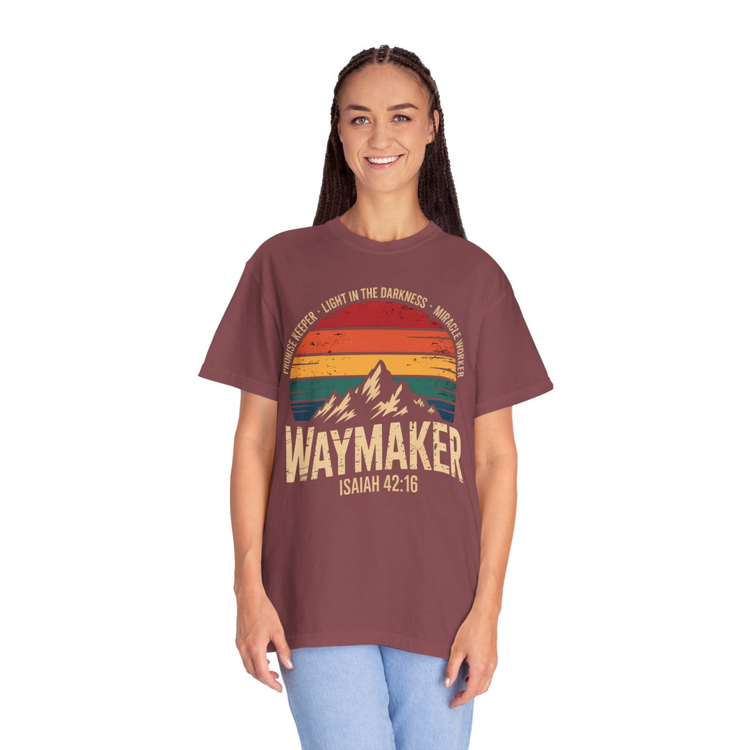 Waymaker Retro Christian T-Shirt - Isaiah 42:16 Vintage Sunset Design
