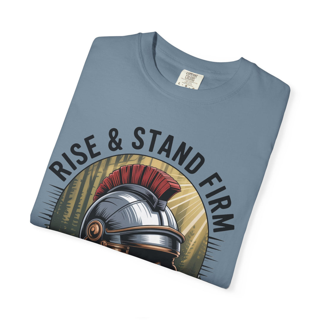 Faithful Warrior Unisex T-shirt - Rise & Stand Firm with Roman Helmet Design