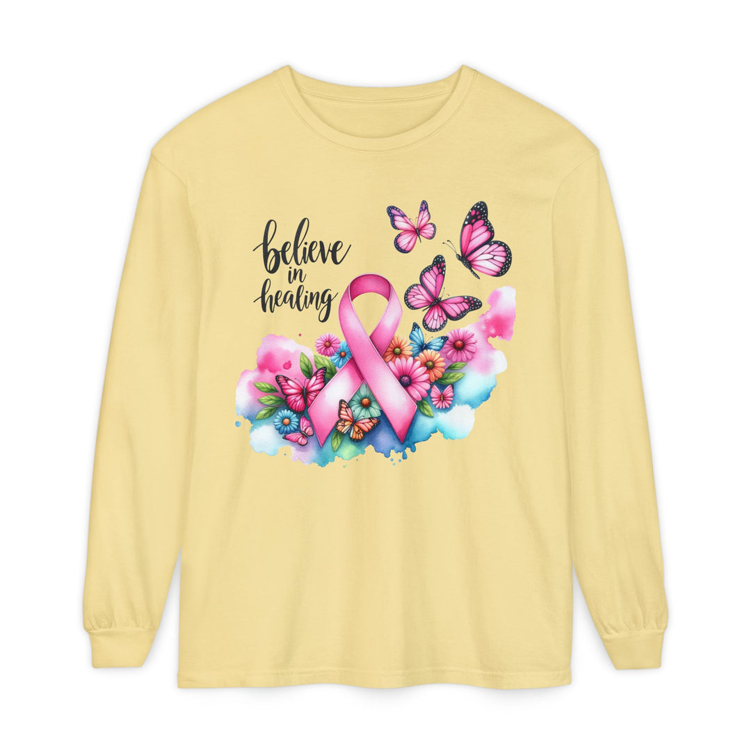 Breast Cancer Awareness Long Sleeve Tee, Supportive Gift, Inspirational Shirt for Women, Hope, Healing, Mother’s Day, Fundraising Event