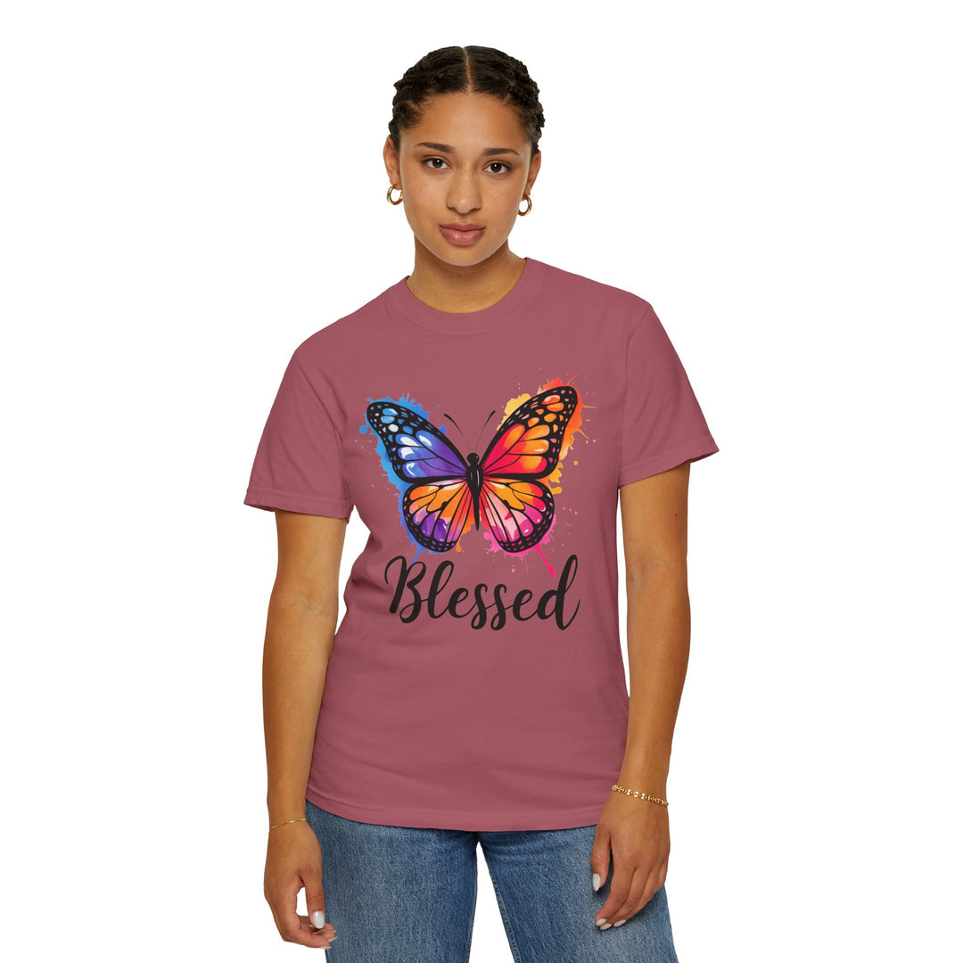 Watercolor Butterfly T-Shirt Blessed Radiant Renewed Unshakably Blessed
