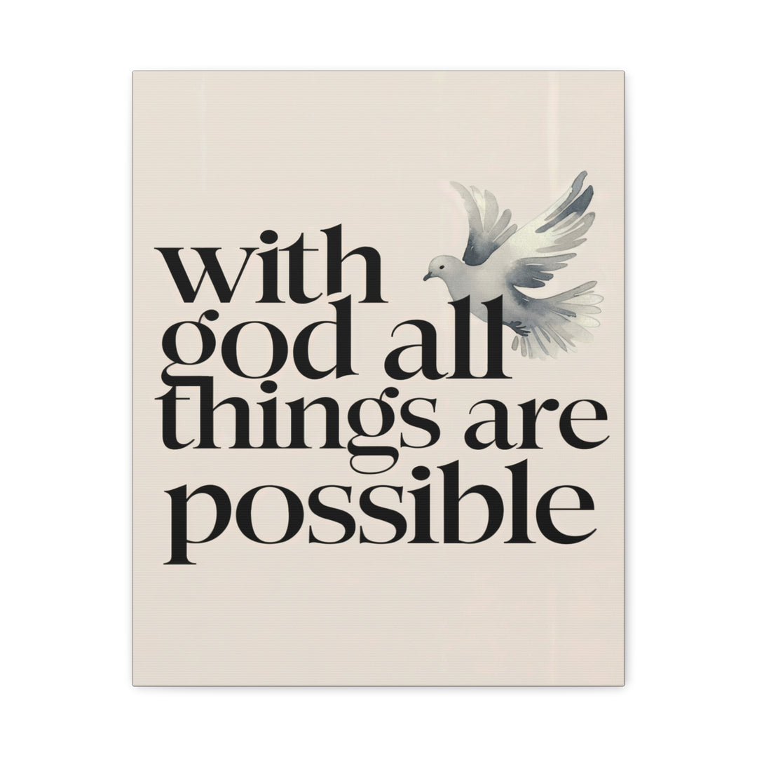 With God All Things Are Possible – Minimalist Christian Canvas | Matthew 19:26 Scripture Wall Art