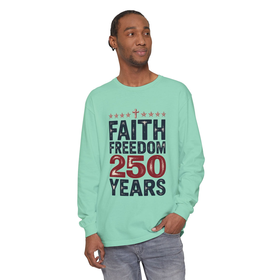 Faith Freedom Long Sleeve T-Shirt, Unisex Tee, Patriotic Apparel, Gift for Independence Day, Christian Clothing, Casual Everyday Wear