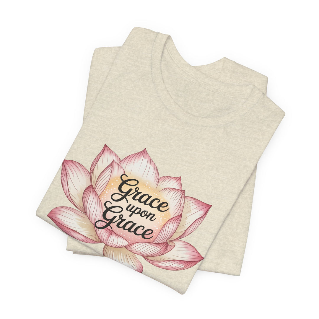 Lotus Blossom Inspirational Tee, Grace Upon Grace T-shirt, Mindfulness Gift, Spiritual Apparel, Relaxed Fit Tee, Yoga Wear