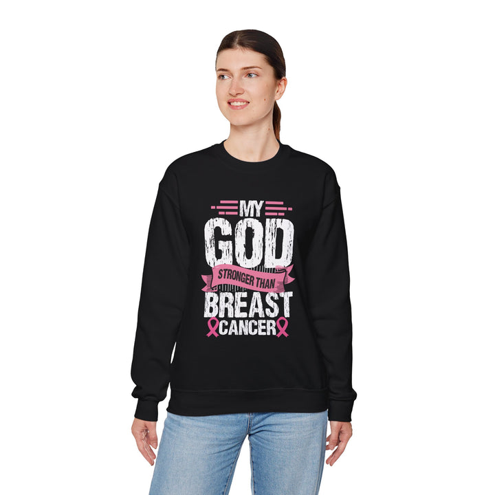 Breast Cancer Awareness Crewneck Sweatshirt, God is Stronger Than Breast Cancer, Inspirational Gift, Unisex Pullover, Support Awareness
