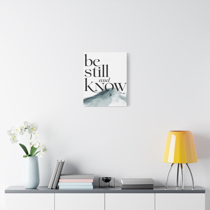 Be Still and Know – Psalm 46:10 Canvas Print | Minimalist Christian Wall Art with Mountain Design