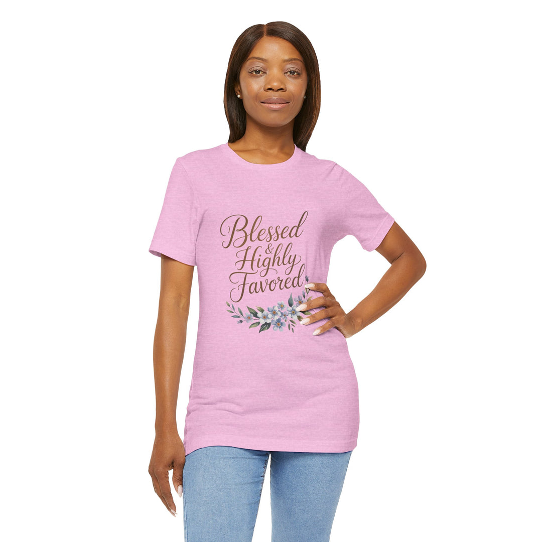 Floral Blessings Tee - Blessed Highly Favored, Inspirational T-Shirt, Gift for Her, Christian Apparel, Faith-Based Fashion