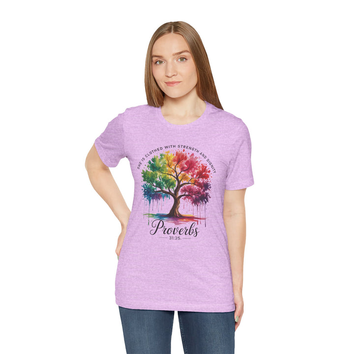 Rainbow Tree of Life Tee - Proverbs 31:25 Inspirational Shirt