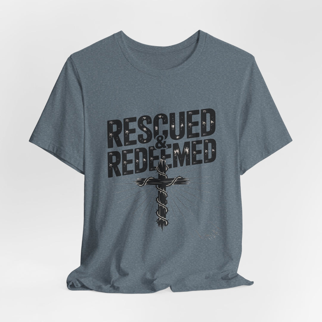 Faith-Inspired Unisex Jersey Tee - Rescued & Redeemed, Christian T-Shirt, Inspirational Apparel, Gift for Believers, Casual Wear