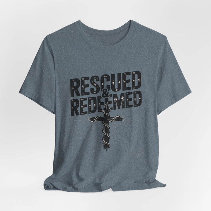 Faith-Inspired Unisex Jersey Tee - Rescued & Redeemed, Christian T-Shirt, Inspirational Apparel, Gift for Believers, Casual Wear