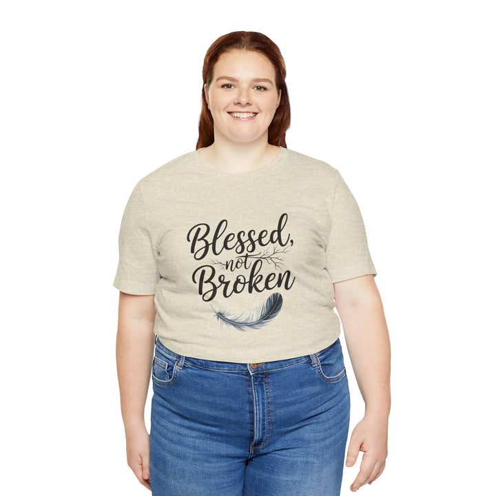 Blessed Not Broken - Graceful Feather Unisex Tee - Walk in Healing and Hope