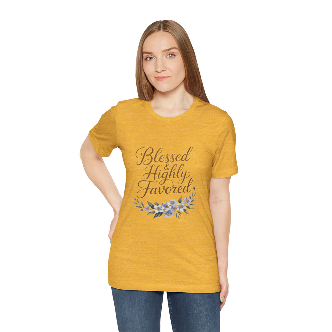 Floral Blessings Tee - Blessed Highly Favored, Inspirational T-Shirt, Gift for Her, Christian Apparel, Faith-Based Fashion