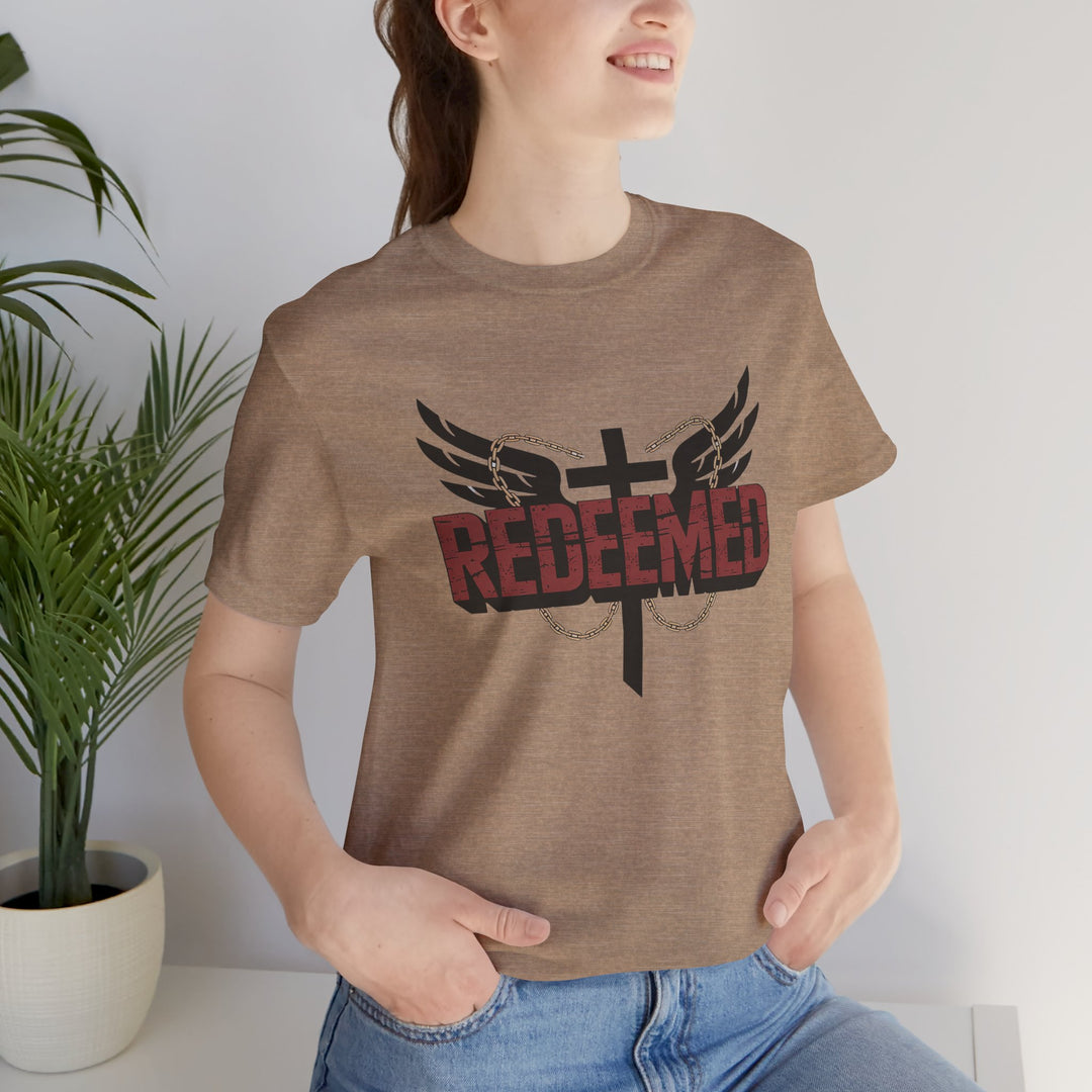 Christian Themed Unisex Short Sleeve Tee, Redeemed Shirt, Faith-Based Apparel, Inspirational T-Shirt, Spiritual Gift, Casual Wear