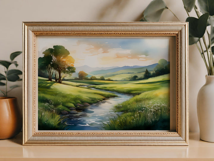 Still Waters – Watercolor Landscape Print Inspired by Psalm 23