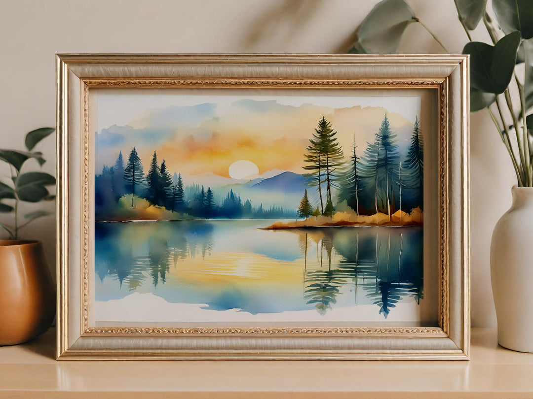 Silent Reflection – Watercolor Landscape Print Inspired by Psalm 46