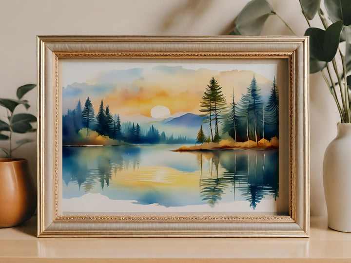 Silent Reflection – Watercolor Landscape Print Inspired by Psalm 46