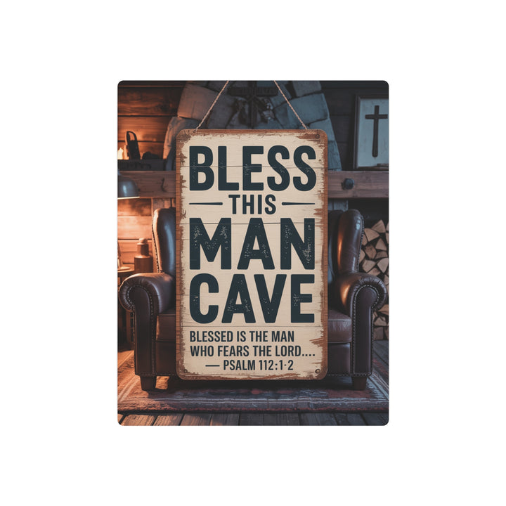 "Bless This Man Cave" - Masculine Faith Metal Wall Art