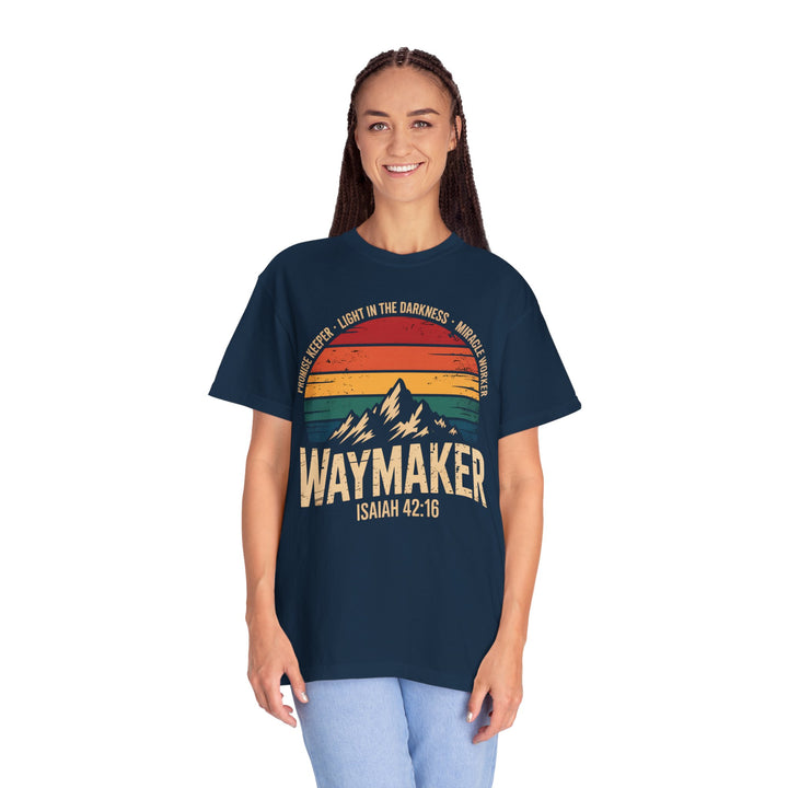 Waymaker Retro Christian T-Shirt - Isaiah 42:16 Vintage Sunset Design