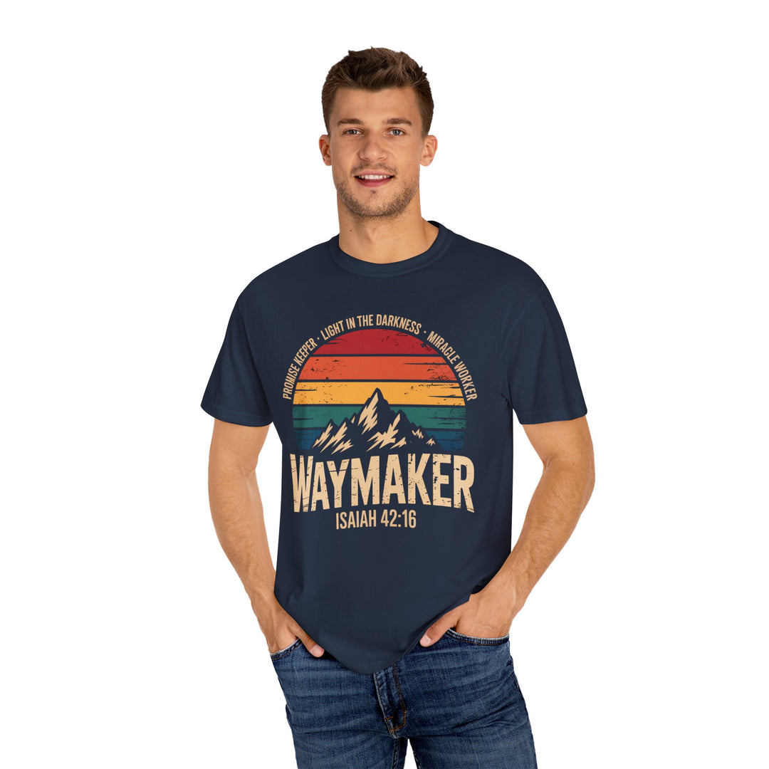 Waymaker Retro Christian T-Shirt - Isaiah 42:16 Vintage Sunset Design