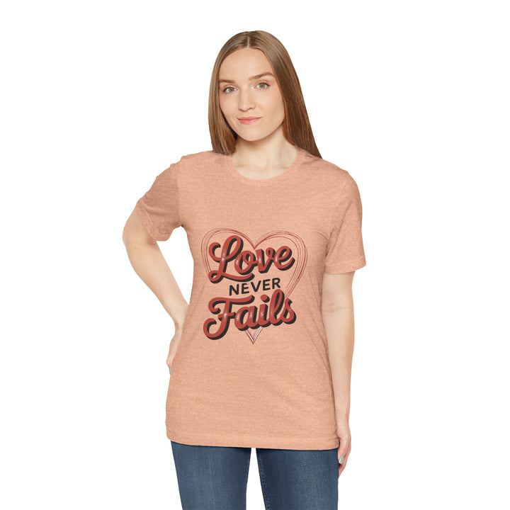 Love Never Fails – 1 Corinthians 13 Retro Heart T-Shirt