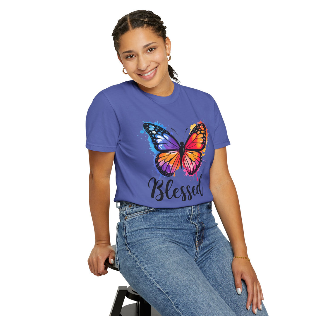 Watercolor Butterfly T-Shirt Blessed Radiant Renewed Unshakably Blessed