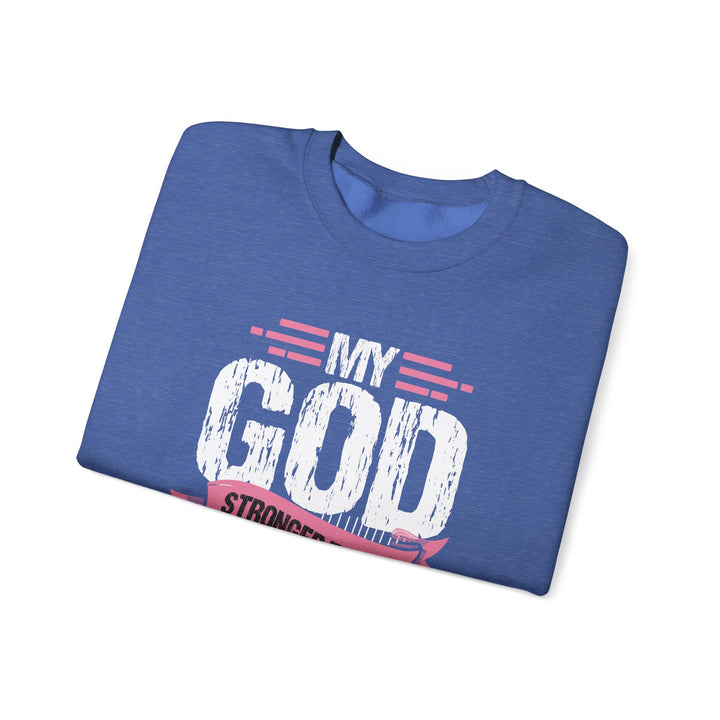 Breast Cancer Awareness Crewneck Sweatshirt, God is Stronger Than Breast Cancer, Inspirational Gift, Unisex Pullover, Support Awareness