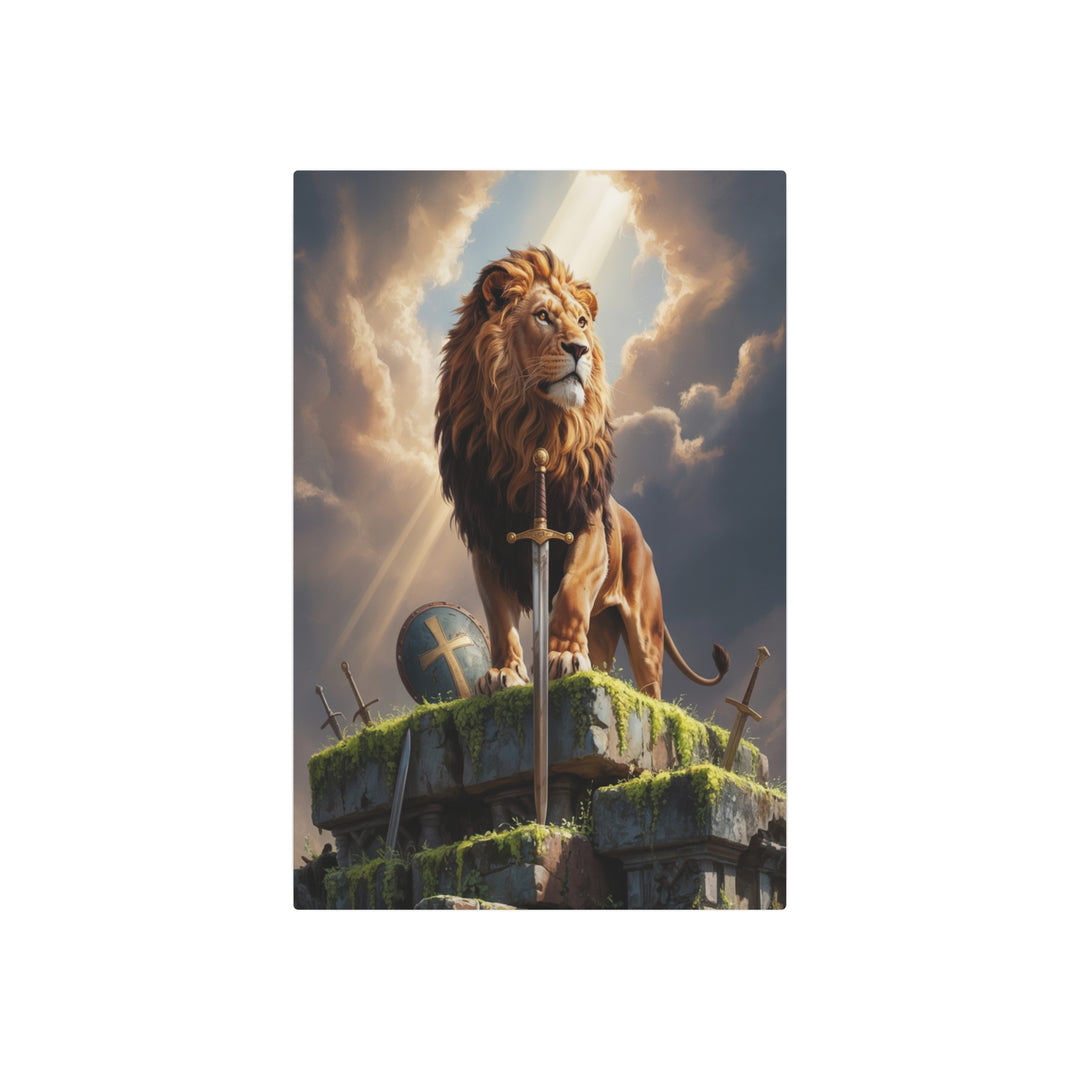 "Lion Warrior - Be Strong and Courageous" - Christian Warrior Metal Wall Art