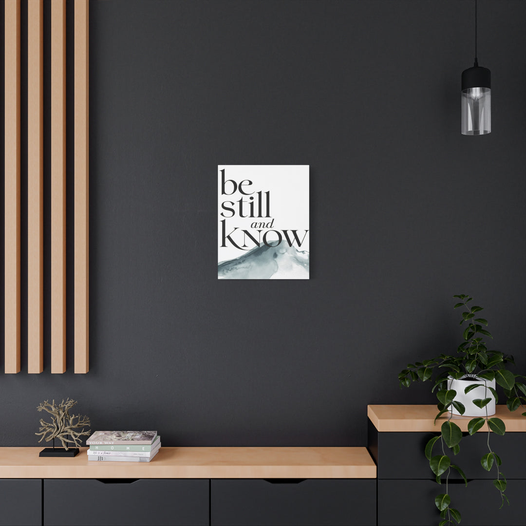 Be Still and Know – Psalm 46:10 Canvas Print | Minimalist Christian Wall Art with Mountain Design