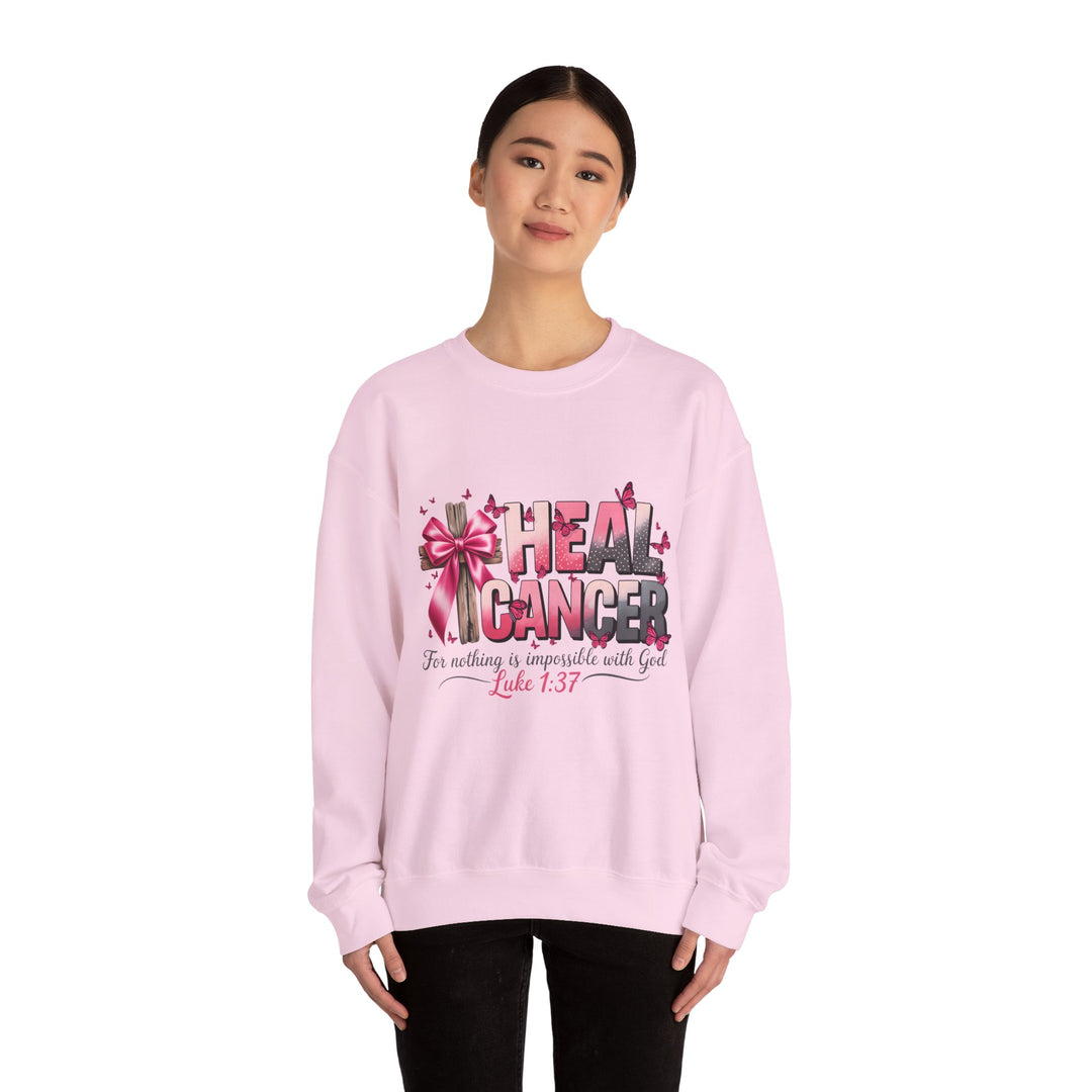 Inspirational Cancer Awareness Crewneck Sweatshirt, Comfort for Fighters, Supportive Gift, Breast Cancer Awareness, Faith & Hope