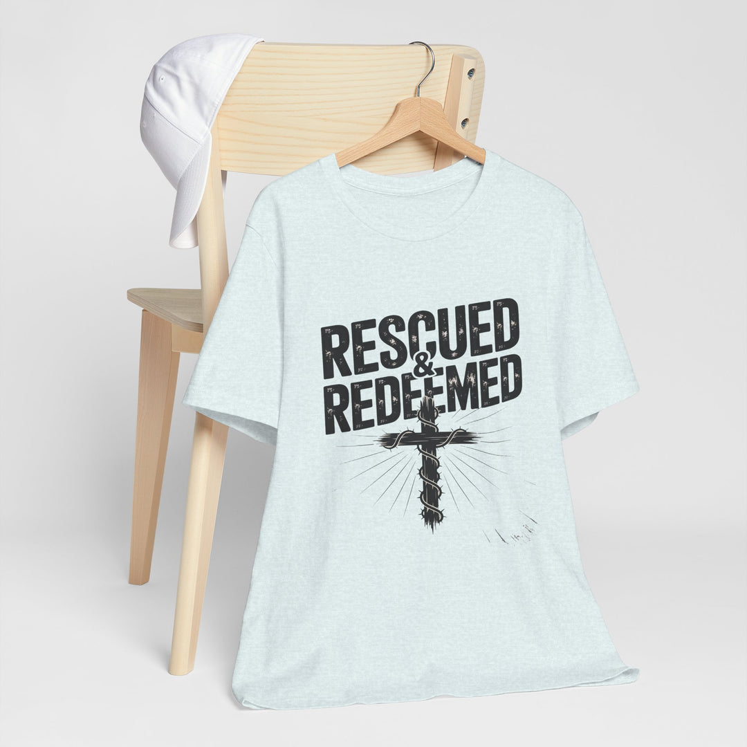 Faith-Inspired Unisex Jersey Tee - Rescued & Redeemed, Christian T-Shirt, Inspirational Apparel, Gift for Believers, Casual Wear