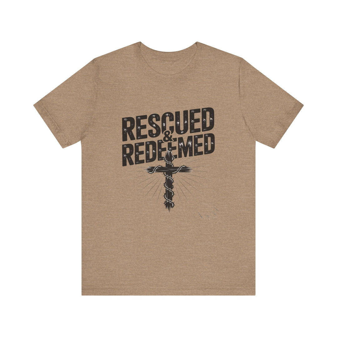 Faith-Inspired Unisex Jersey Tee - Rescued & Redeemed, Christian T-Shirt, Inspirational Apparel, Gift for Believers, Casual Wear