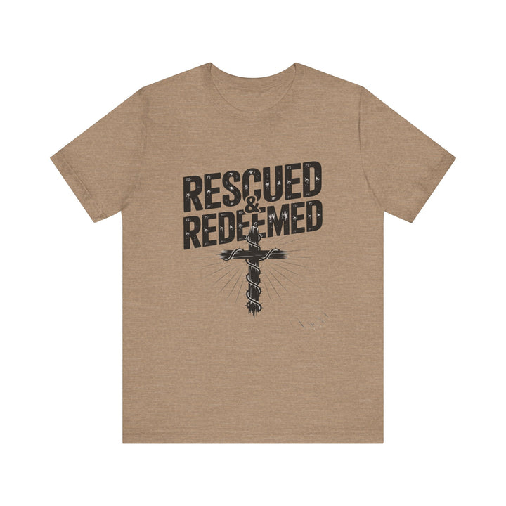 Faith-Inspired Unisex Jersey Tee - Rescued & Redeemed, Christian T-Shirt, Inspirational Apparel, Gift for Believers, Casual Wear