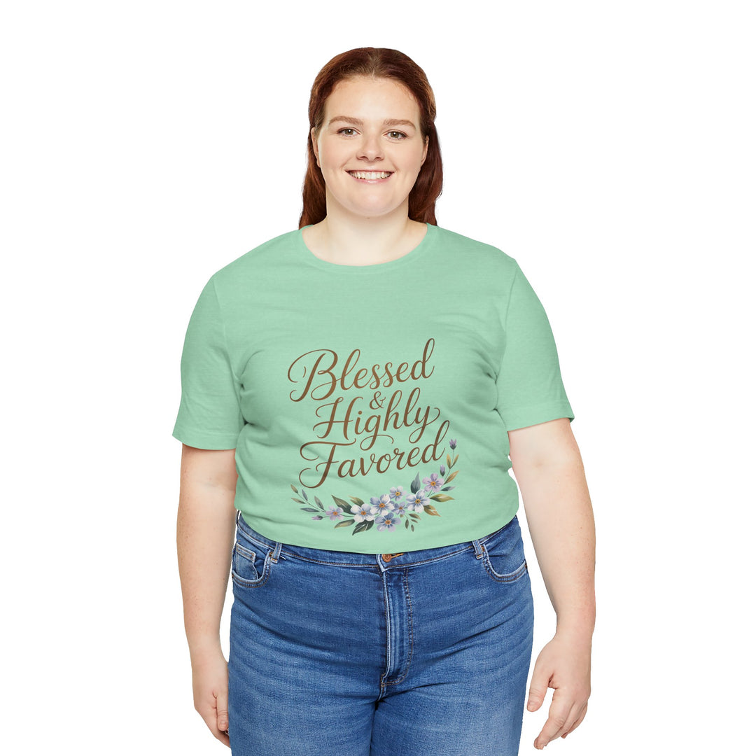Floral Blessings Tee - Blessed Highly Favored, Inspirational T-Shirt, Gift for Her, Christian Apparel, Faith-Based Fashion