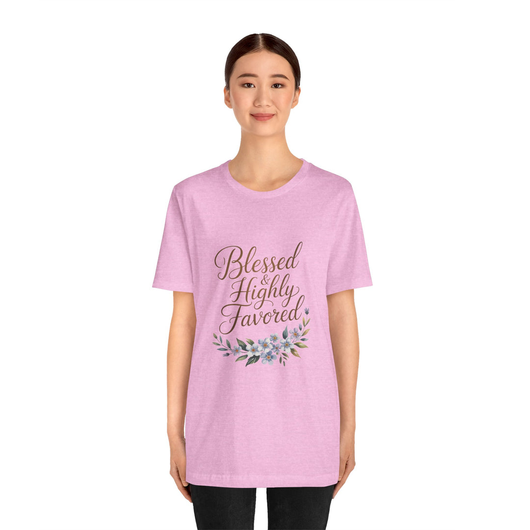 Floral Blessings Tee - Blessed Highly Favored, Inspirational T-Shirt, Gift for Her, Christian Apparel, Faith-Based Fashion