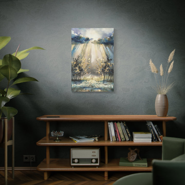 Faithful Through the Storm – Christian Canvas Wall Art | Light Breaking Through Clouds