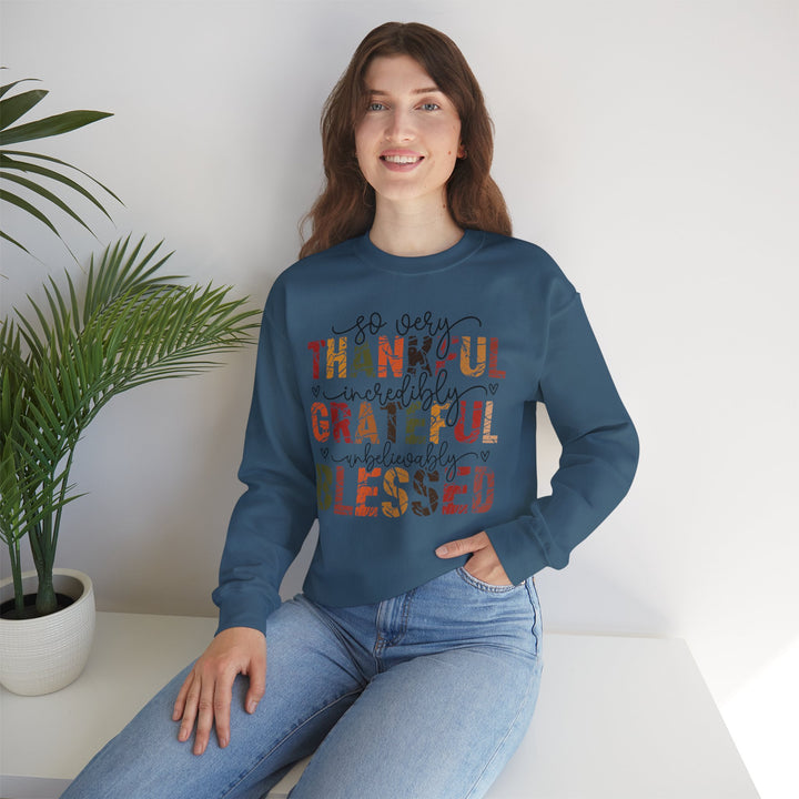 Thankful Grateful Blessed Sweatshirt | Cozy Fall Crewneck | Perfect Gift for Thanksgiving, Family Gatherings, Daily Comfort, Holiday Wear