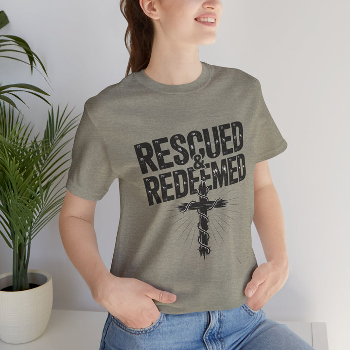 Faith-Inspired Unisex Jersey Tee - Rescued & Redeemed, Christian T-Shirt, Inspirational Apparel, Gift for Believers, Casual Wear