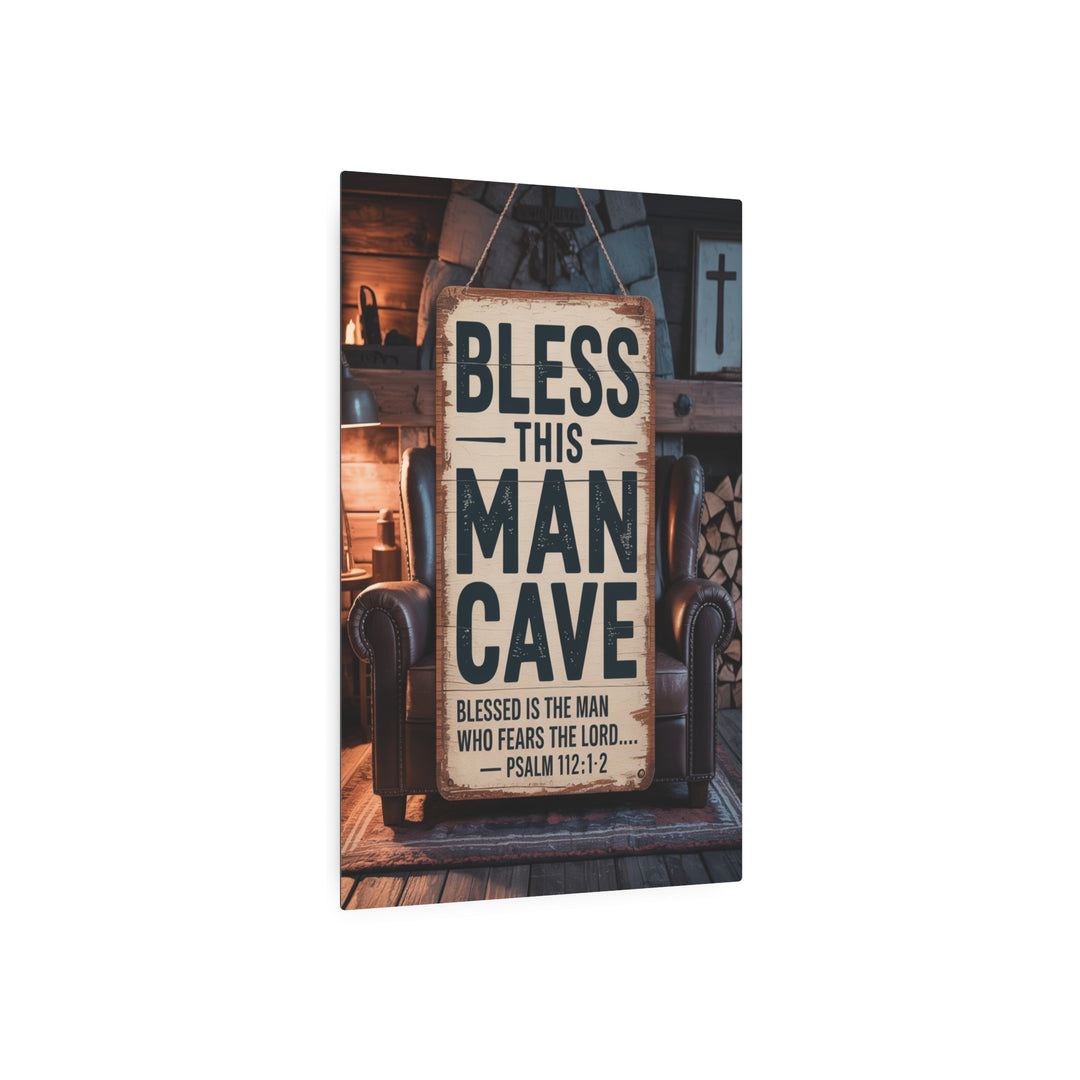 "Bless This Man Cave" - Masculine Faith Metal Wall Art