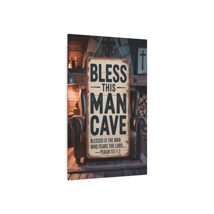"Bless This Man Cave" - Masculine Faith Metal Wall Art