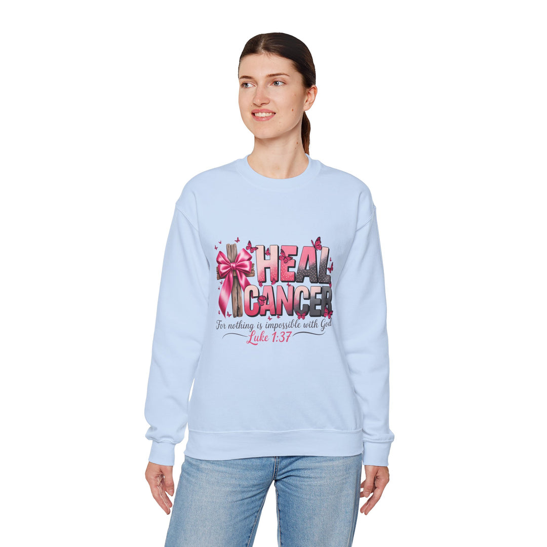 Inspirational Cancer Awareness Crewneck Sweatshirt, Comfort for Fighters, Supportive Gift, Breast Cancer Awareness, Faith & Hope