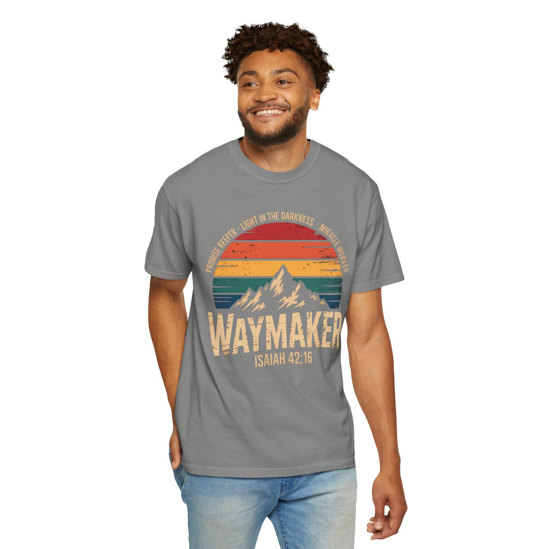 Waymaker Retro Christian T-Shirt - Isaiah 42:16 Vintage Sunset Design