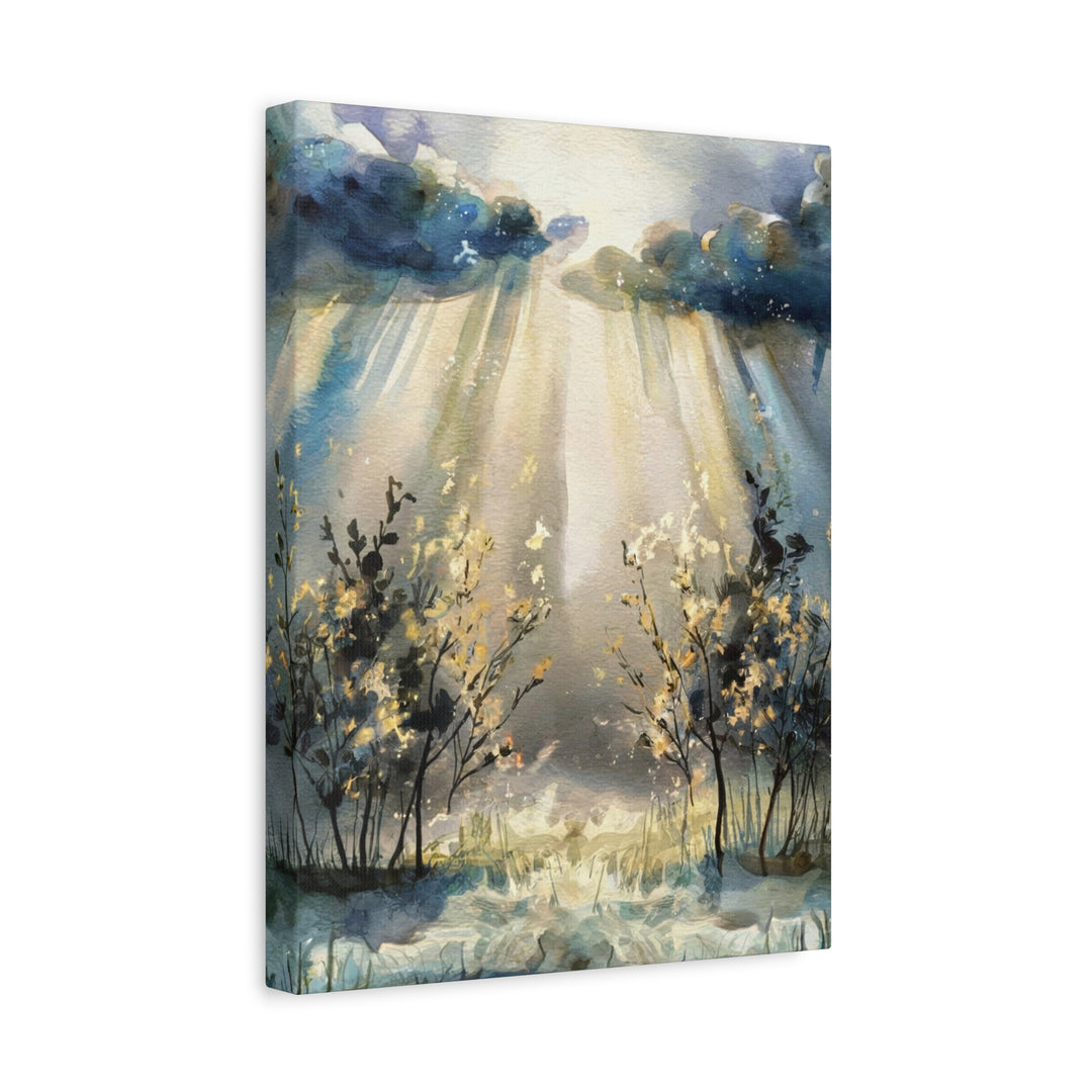 Faithful Through the Storm – Christian Canvas Wall Art | Light Breaking Through Clouds