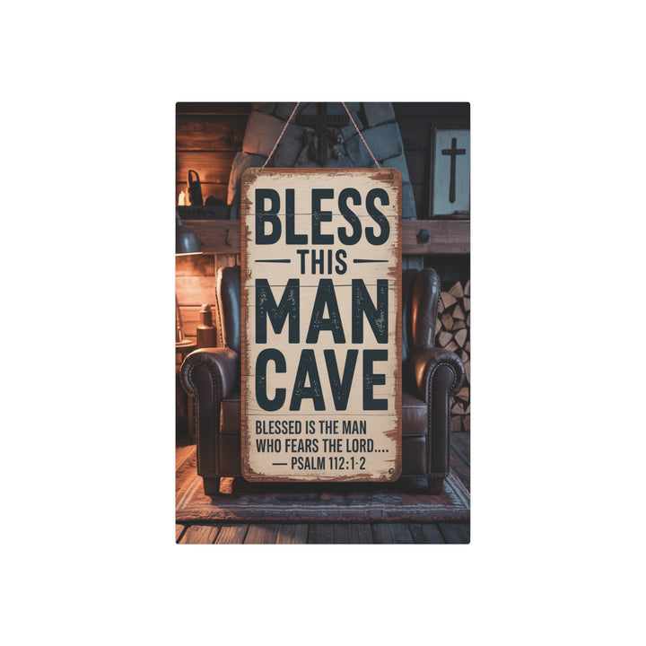 "Bless This Man Cave" - Masculine Faith Metal Wall Art
