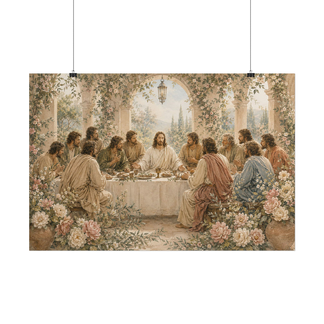Horizontal Christian wall art print depicting Jesus and His disciples at the Last Supper.