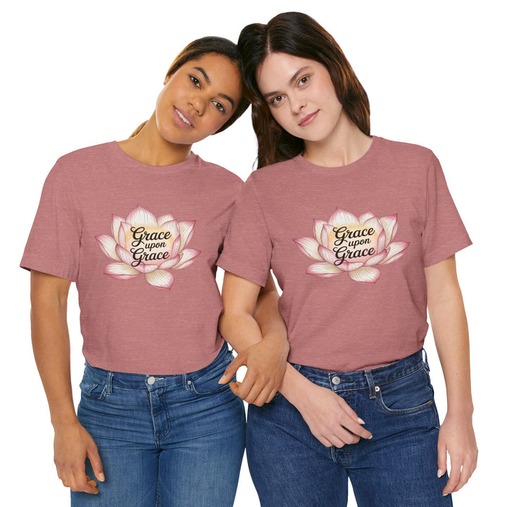 Lotus Blossom Inspirational Tee, Grace Upon Grace T-shirt, Mindfulness Gift, Spiritual Apparel, Relaxed Fit Tee, Yoga Wear