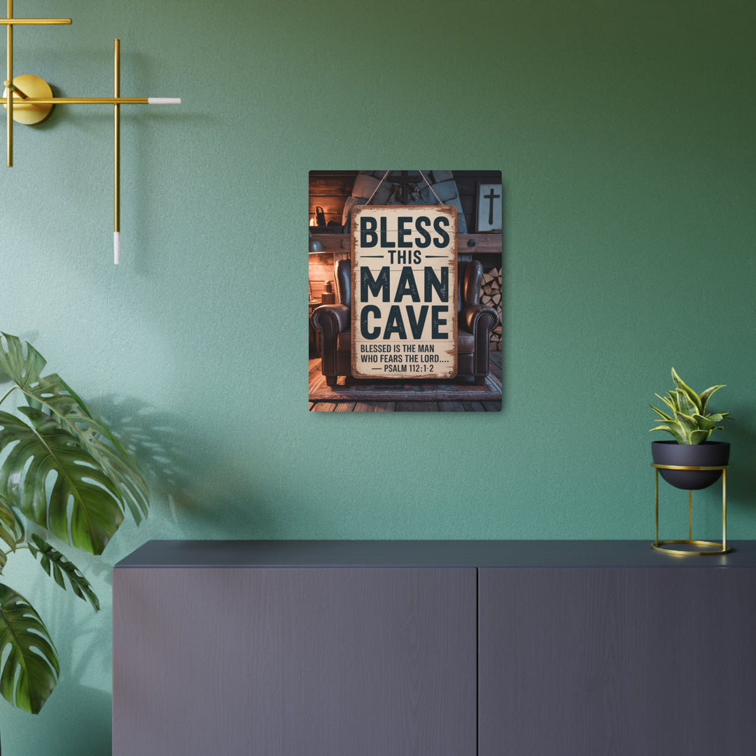 "Bless This Man Cave" - Masculine Faith Metal Wall Art