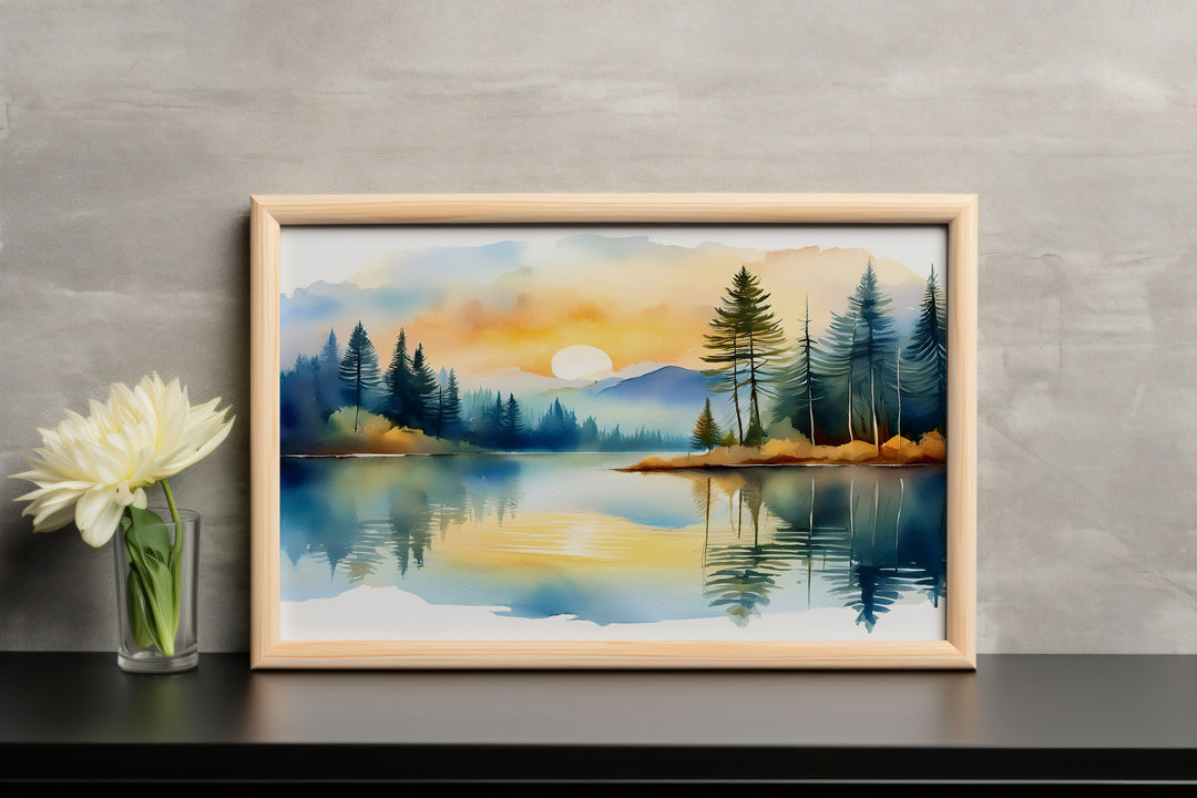 Silent Reflection – Watercolor Landscape Print Inspired by Psalm 46