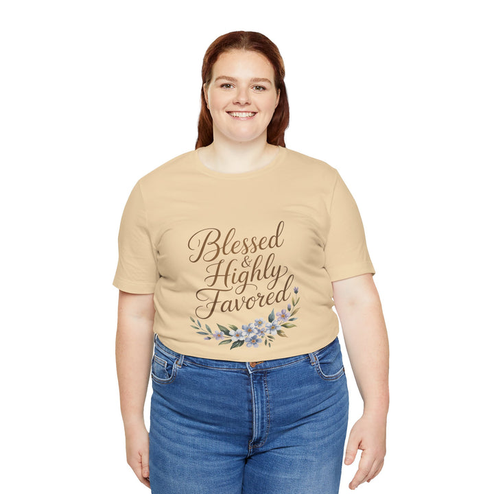 Floral Blessings Tee - Blessed Highly Favored, Inspirational T-Shirt, Gift for Her, Christian Apparel, Faith-Based Fashion