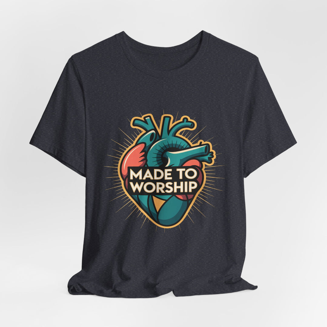 Made to Worship Unisex Jersey Tee, Heart Design Shirt, Casual Wear, Faith T-Shirt, Gift for Worshippers, Spiritual Apparel
