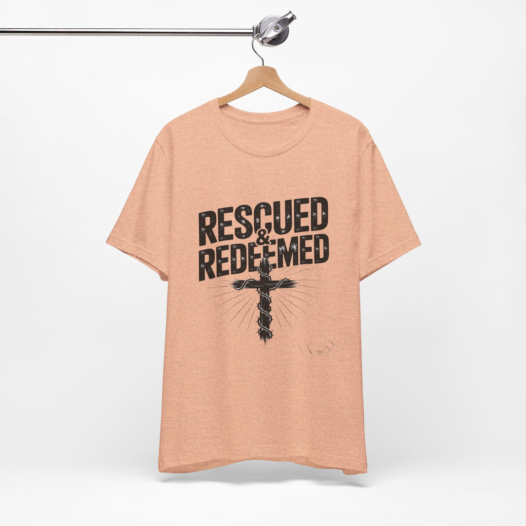 Faith-Inspired Unisex Jersey Tee - Rescued & Redeemed, Christian T-Shirt, Inspirational Apparel, Gift for Believers, Casual Wear